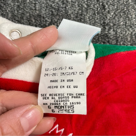 Vintage Baby's First Christmas Romper One Piece Size 6 Months Red Green Velvet - Picture 5 of 10